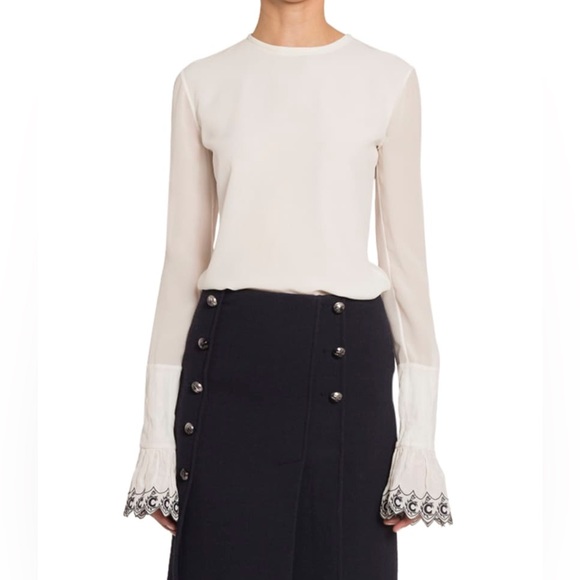 Chloé 100% Silk Embroidered Wide Sleeve Long Sleeve Top - Picture 2 of 15